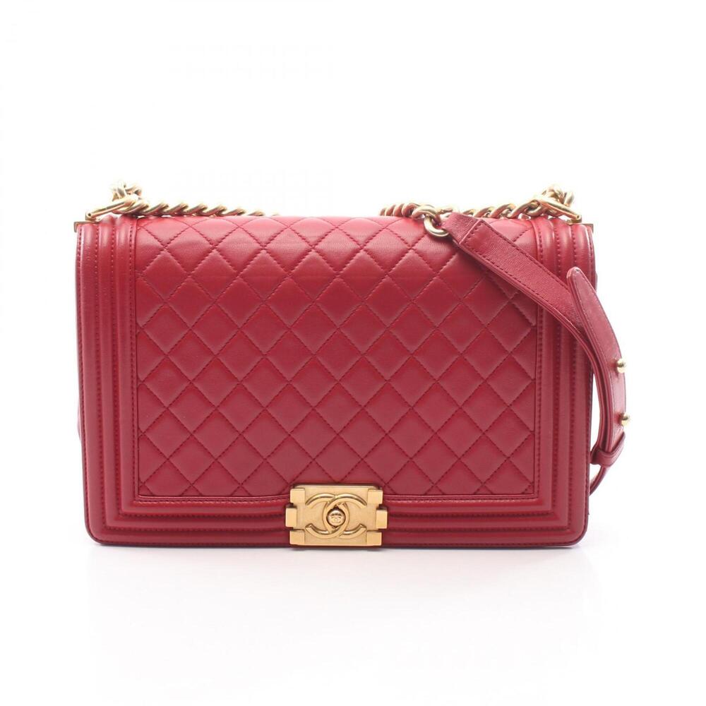 Chanel Boy Large MatelassΓ© Shoulder Bag/Handbag, Lambskin Leather, Women's, Red